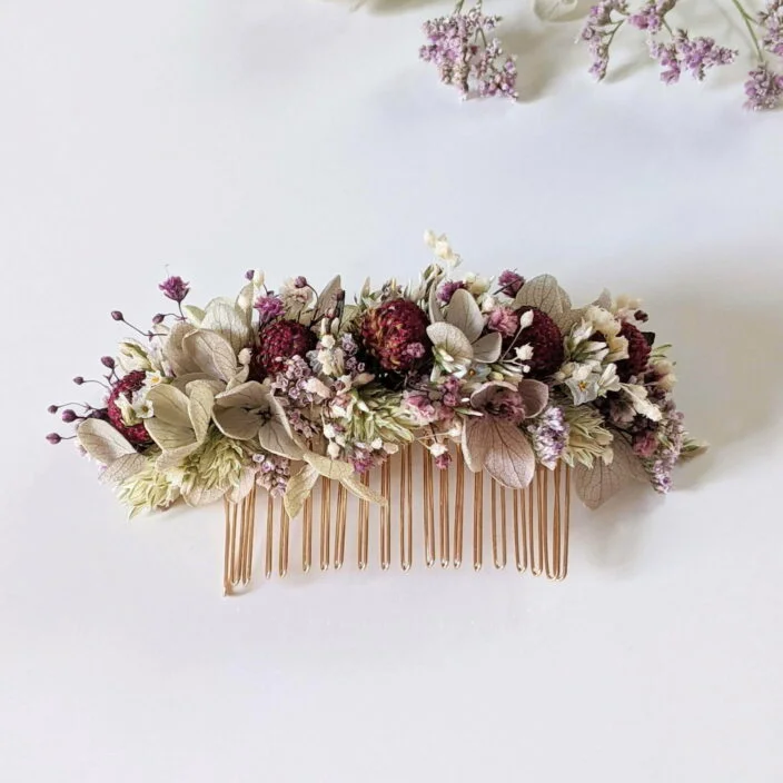 Peigne à cheveux fleuri pour coiffure de mariage en fleurs séchées & fleurs stabilisées, Safari – Image 3