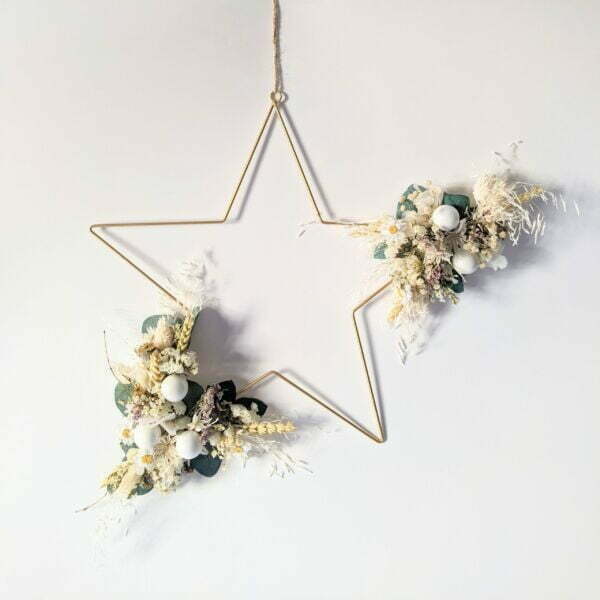 Étoile ornée de fleurs séchées & stabilisées pour décoration de Noël, Céleste 2