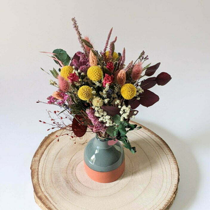 Bouquet de fleurs séchées & stabilisées avec son vase en céramique, Rachel 2