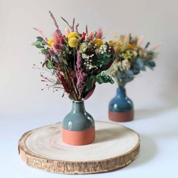 Bouquet de fleurs séchées & stabilisées avec son vase en céramique, Rachel