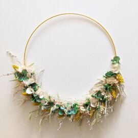 Couronne murale de fleurs séchées & fleurs stabilisées de couleurs peps, Lydie