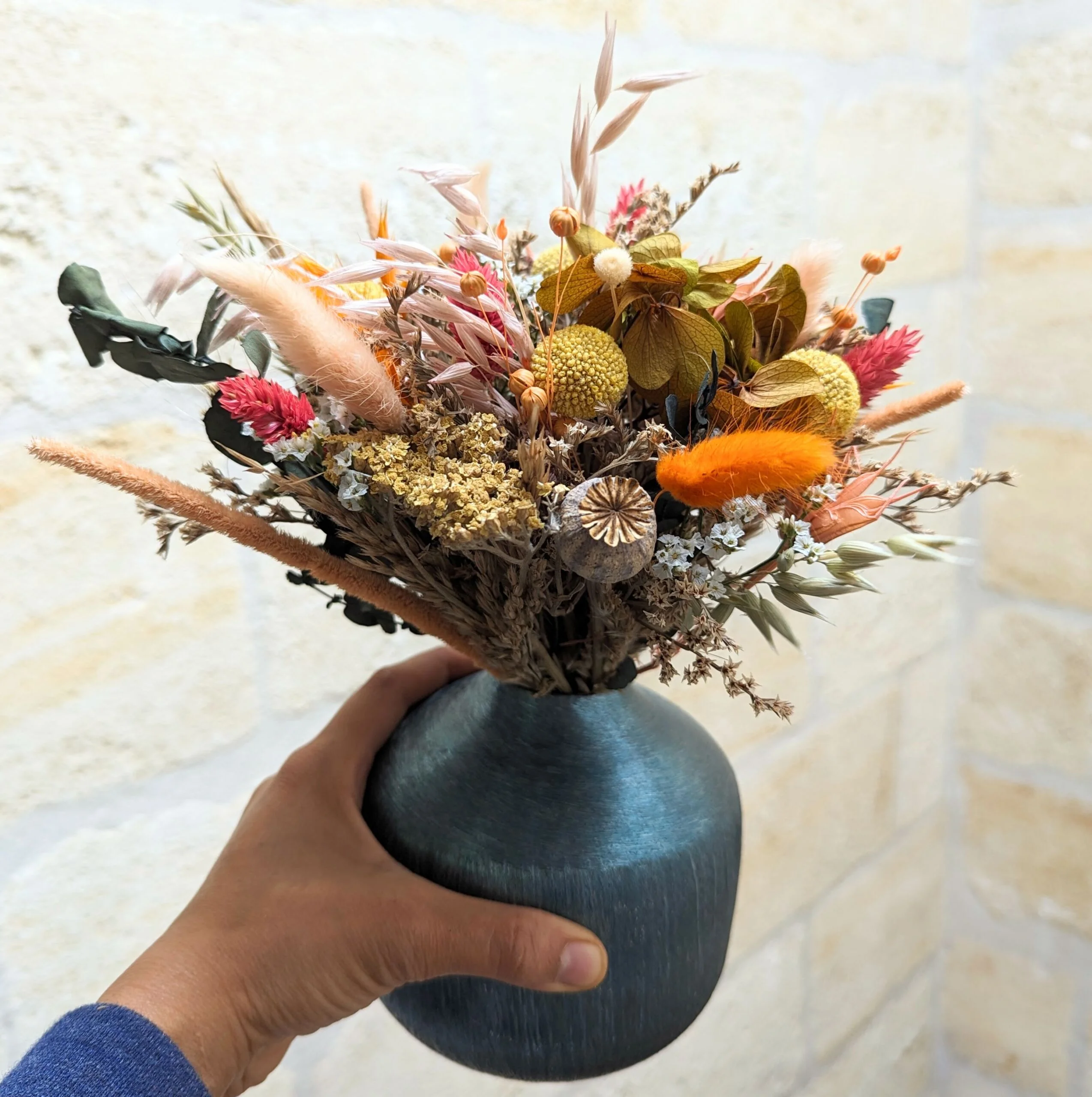 Bouquet de fleurs naturelles séchées et stabilisées couleurs chaudes, Victoire – Image 4