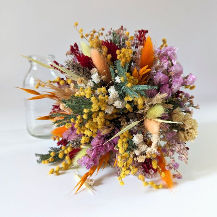 Petit bouquet de fleurs séchées et stabilisées pour décoration d’intérieur branchée, Pumpkin