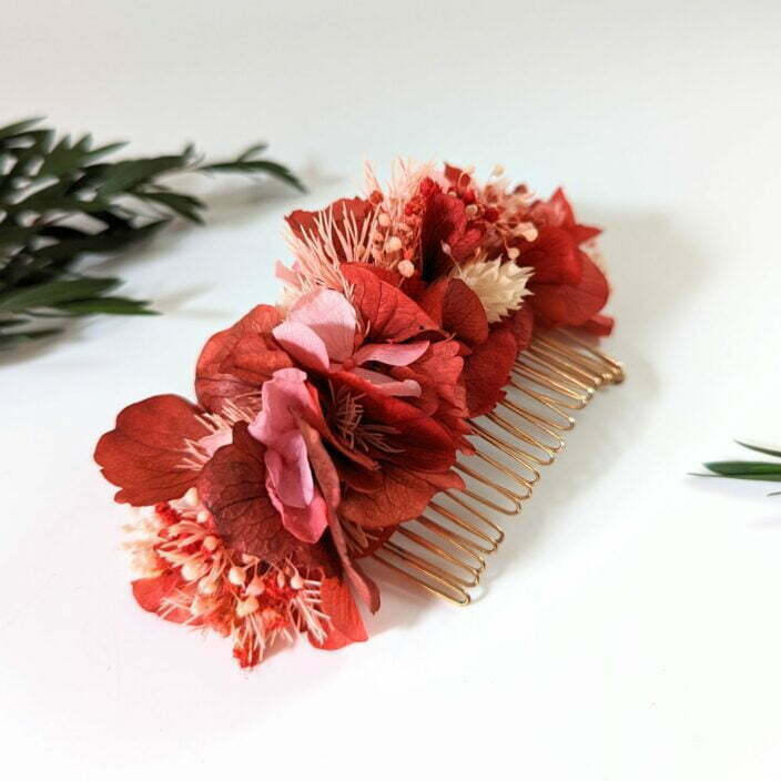 Peigne à cheveux fleuri pour coiffure de mariage en fleurs séchées & fleurs stabilisées, Bayonne