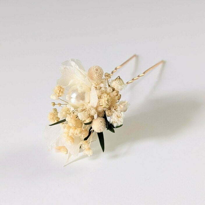 Épingle à cheveux ornée de fleurs séchées & fleurs stabilisées, Virginie
