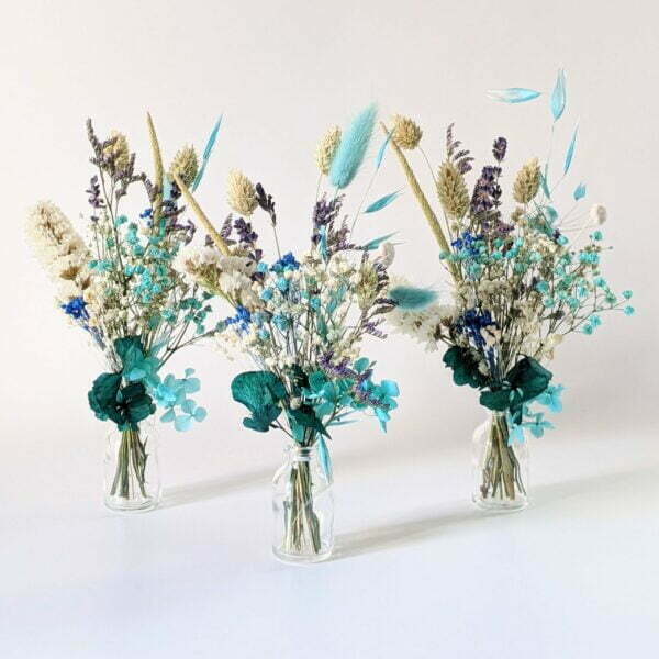 Mini bouquet de fleurs séchées pour décoration de table évènementielle, bleu turquoise, Neytiri