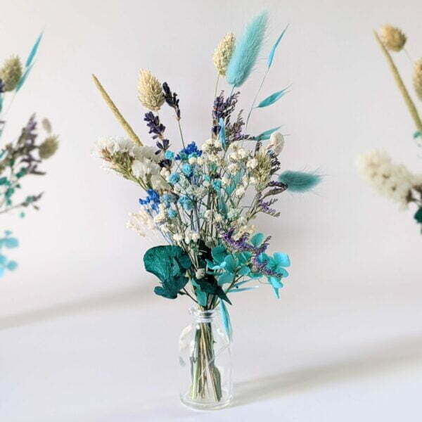 Mini bouquet de fleurs séchées pour décoration de table évènementielle, bleu turquoise, Neytiri 2