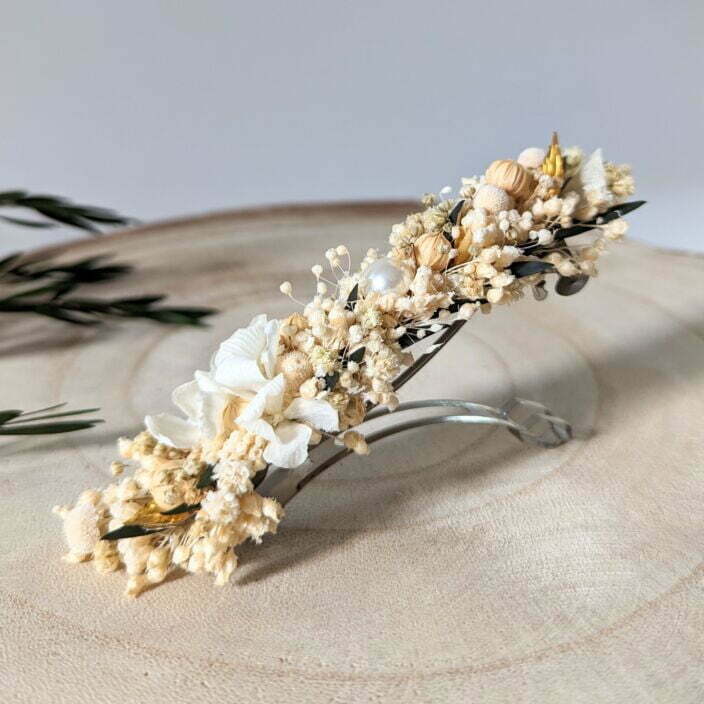Barrette à cheveux fleurie pour coiffure de mariage en fleurs stabilisées, Virginie