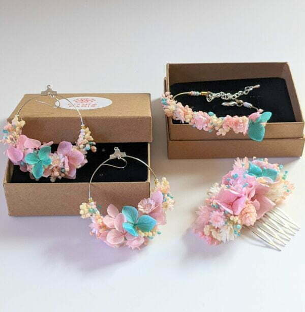 Bracelet artisanal en fleurs stabilisées & fleurs séchées, Candy 3