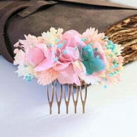 Peigne à cheveux fleuri pour coiffure de mariage en fleurs séchées roses, Candy