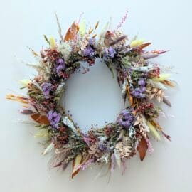 Couronne murale de fleurs naturelles séchées aux couleurs automnales, Ginger