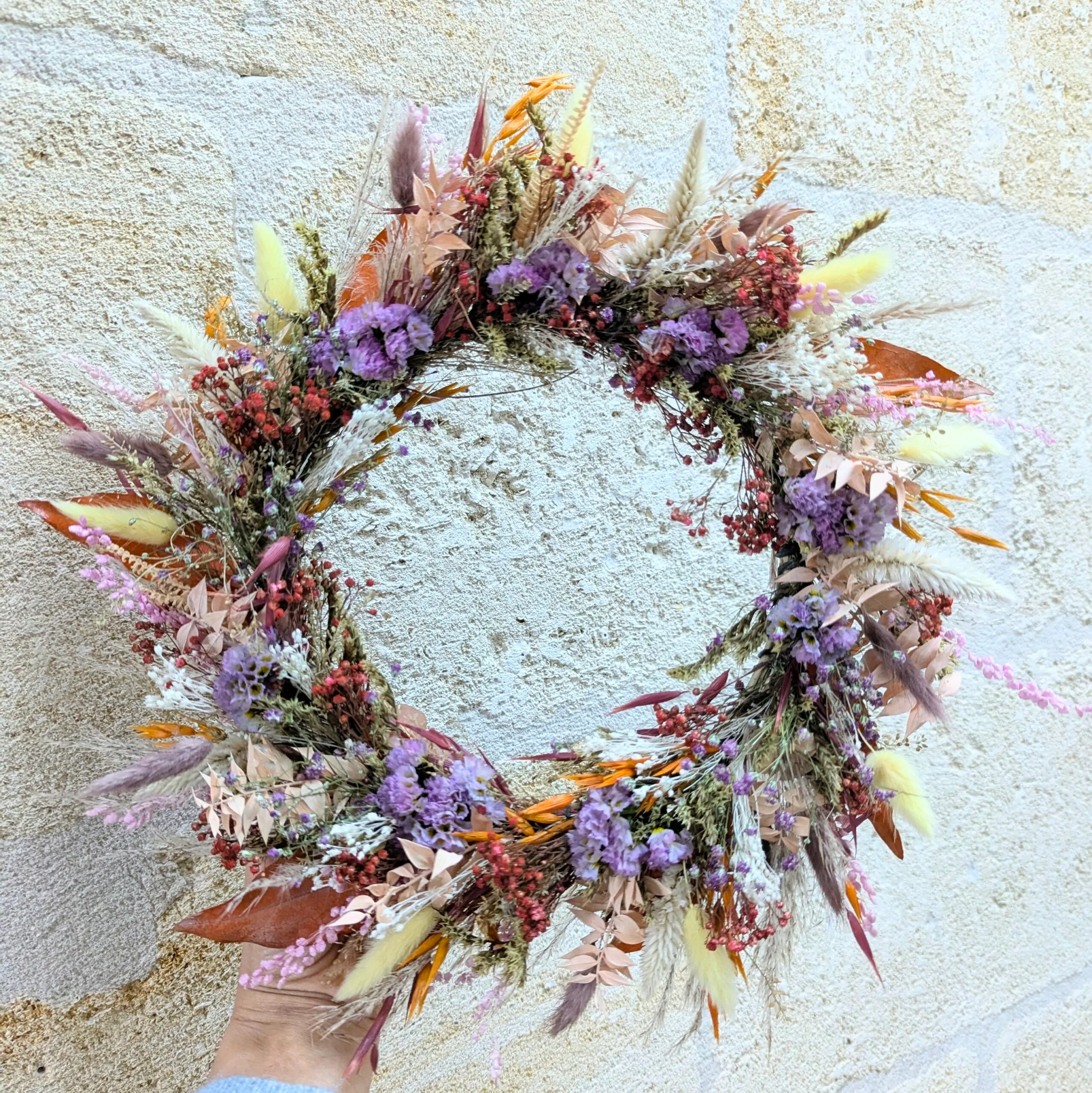 Couronne murale de fleurs naturelles séchées aux couleurs automnales, Ginger – Image 2