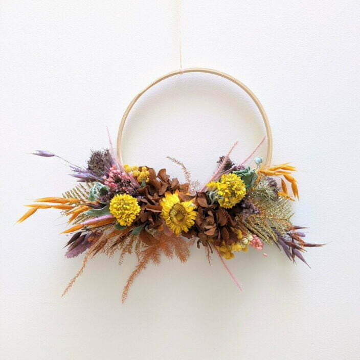 Couronne murale de fleurs séchées aux couleurs automnales, Ginger 2