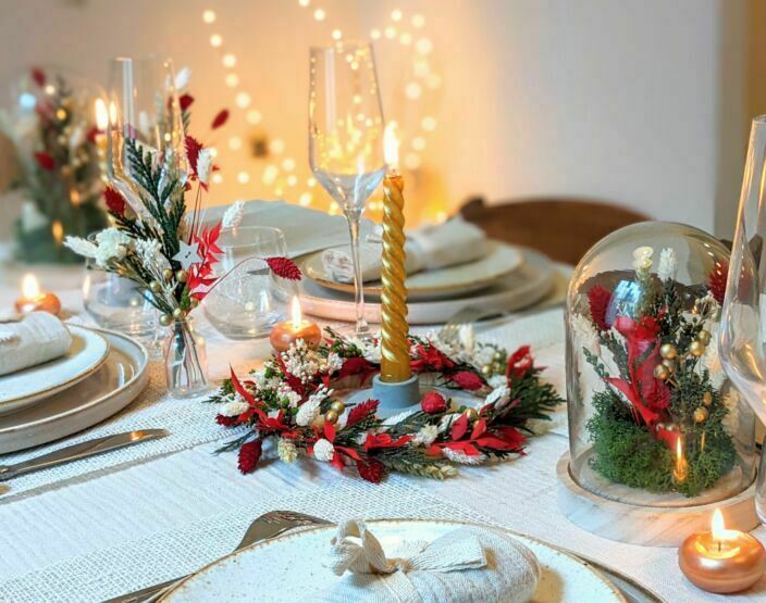 Mini bouquet de fleurs stabilisées pour décoration de table aux couleurs de Noël, Jingle Bell 4