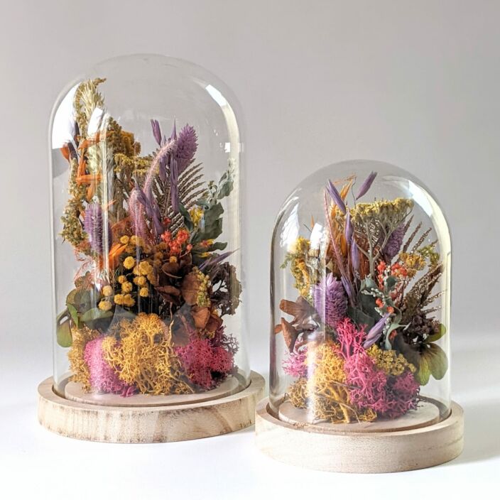 Cloche en verre avec fleurs séchées aux couleurs automnales, Ginger 4
