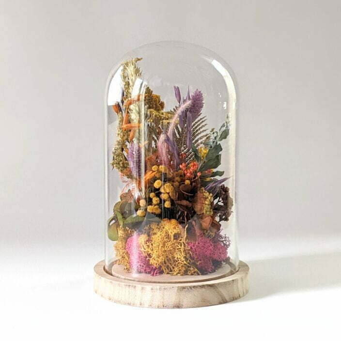Cloche en verre avec fleurs séchées aux couleurs automnales, Ginger 3