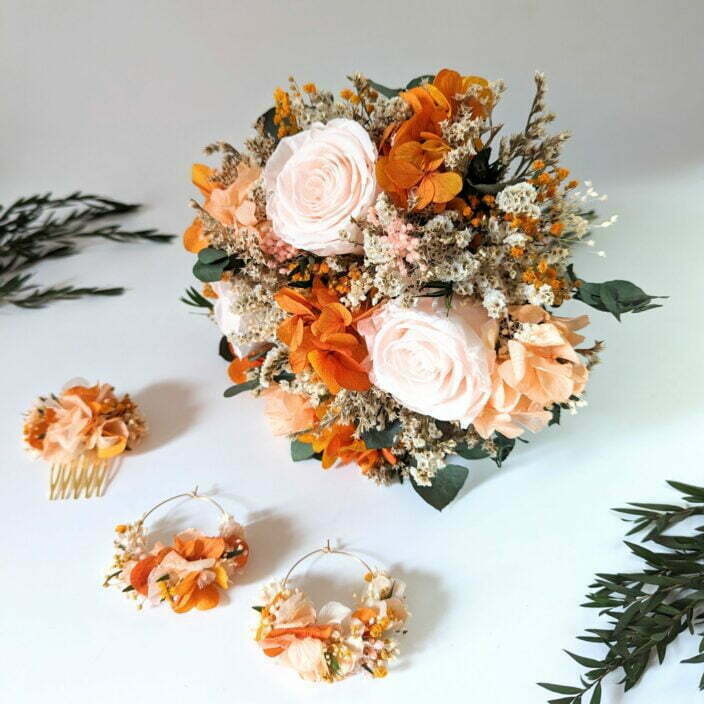 Bouquet de mariée avec des roses éternelles et hortensias stabilisés, Chloé 4