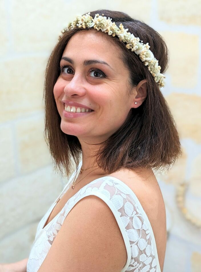 Couronne de cheveux en fleurs stabilisées beiges & dentelle fine, Luna 4