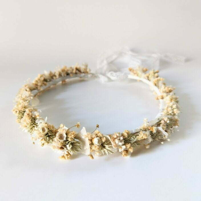 Couronne de cheveux en fleurs stabilisées beiges & dentelle fine, Luna 2