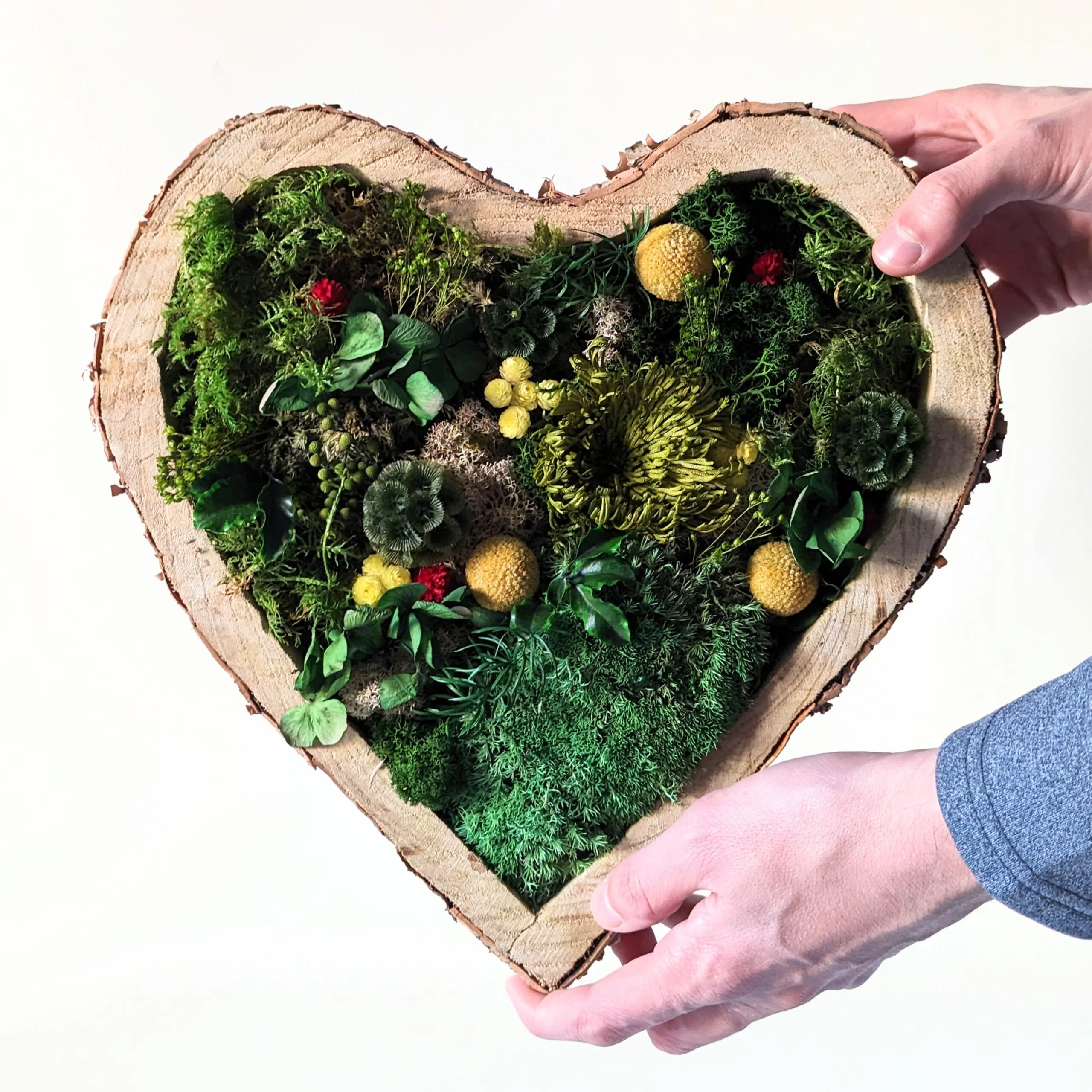 Tableau végétal en forme de coeur et fleurs stabilisées, Gaia – Image 2