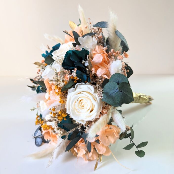 Bouquet de mariée avec roses éternelles et fleurs séchées, Aurore 3