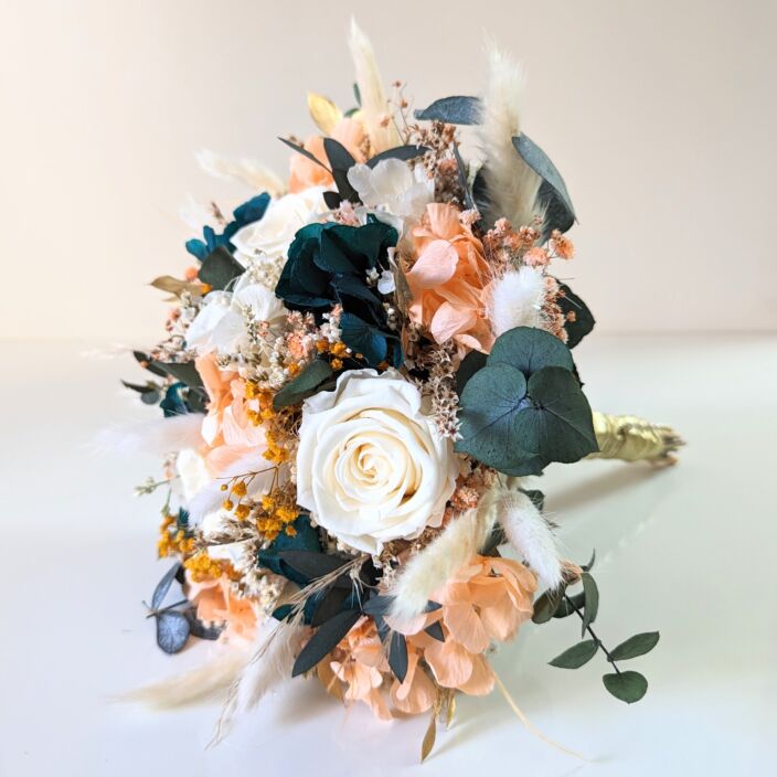 Bouquet de mariée avec roses éternelles et fleurs séchées, Aurore – Image 3