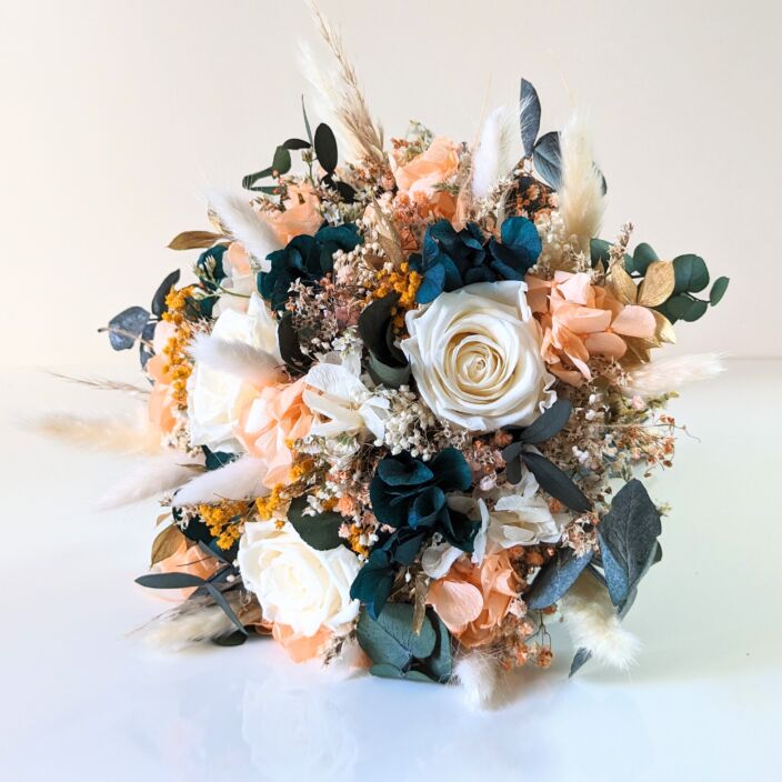 Bouquet de mariée avec roses éternelles et fleurs séchées, Aurore – Image 2