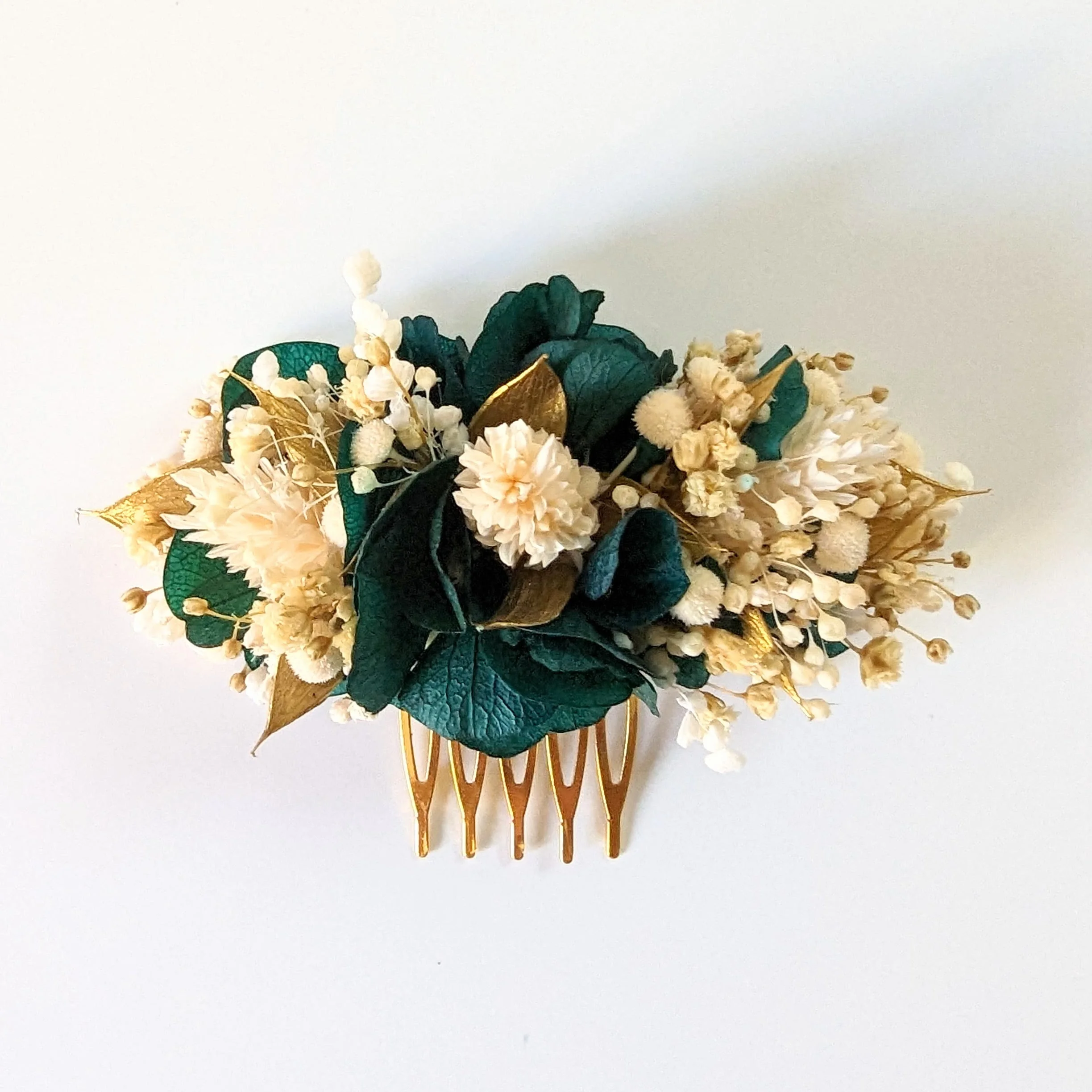 Peigne à cheveux fleuri pour coiffure de mariage en fleurs stabilisées, Aurore – Image 2