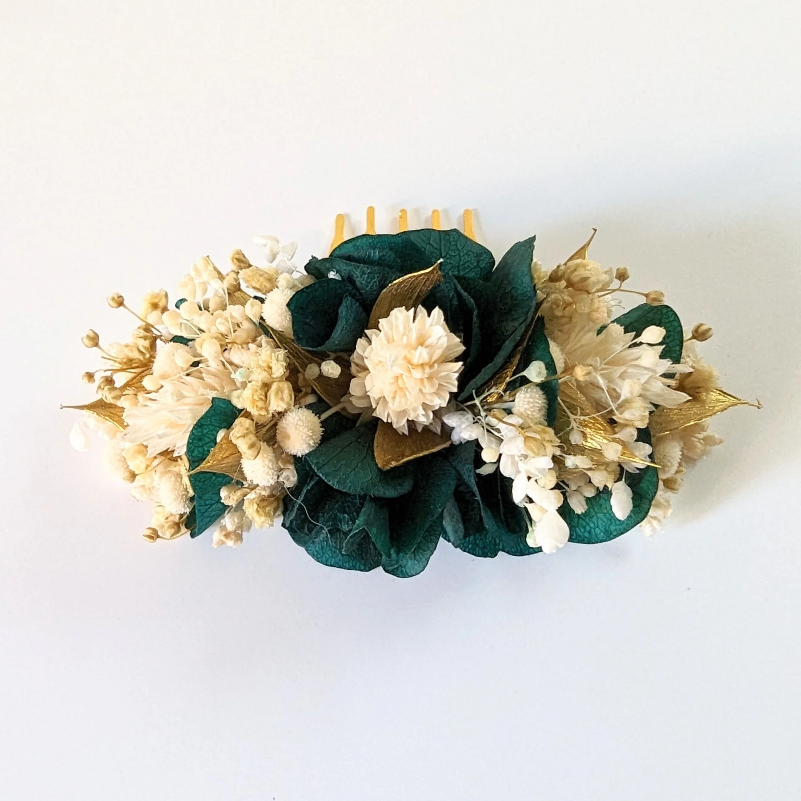 Peigne à cheveux fleuri pour coiffure de mariage en fleurs stabilisées, Aurore – Image 3