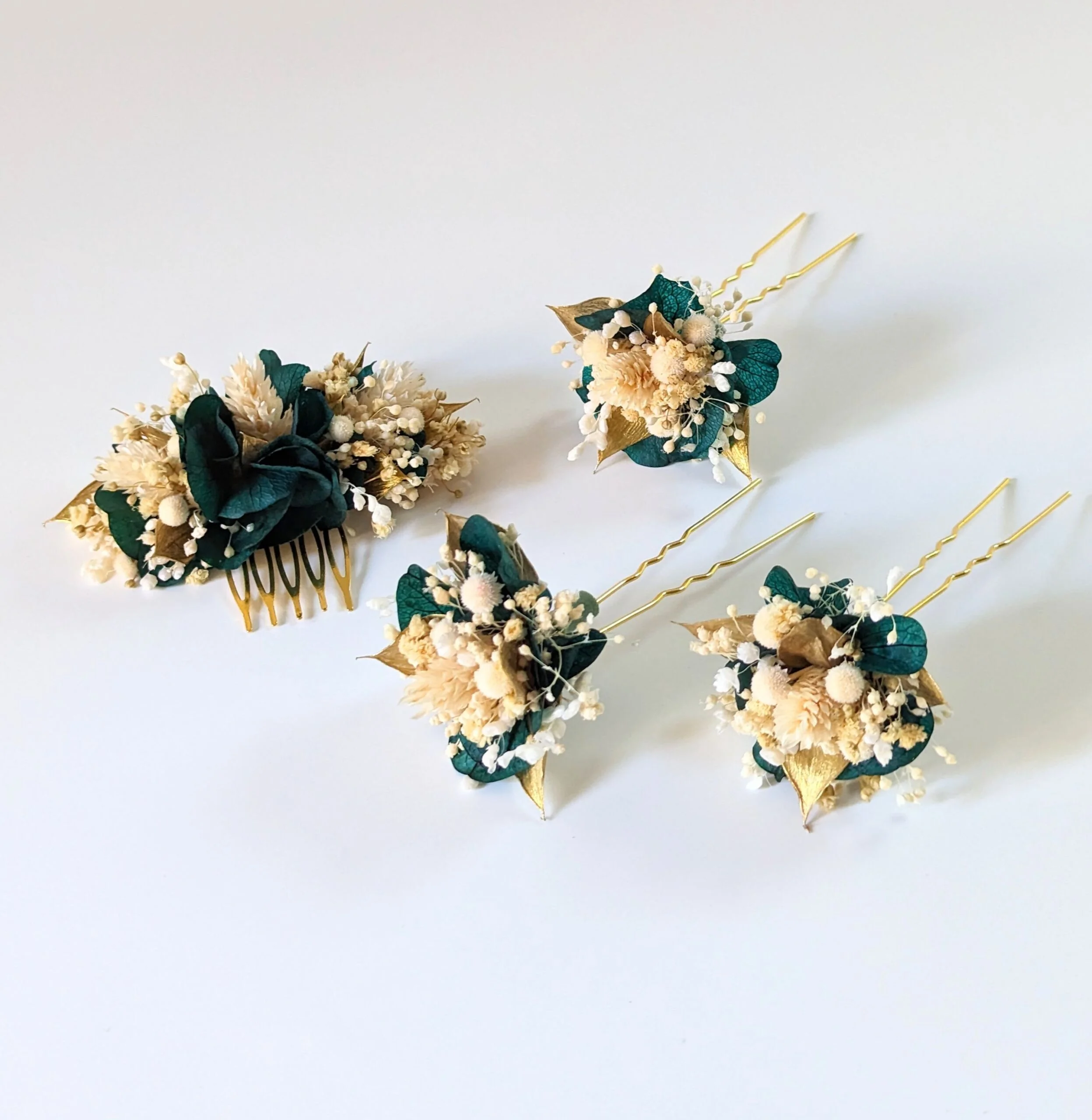 Peigne à cheveux fleuri pour coiffure de mariage en fleurs stabilisées, Aurore – Image 4