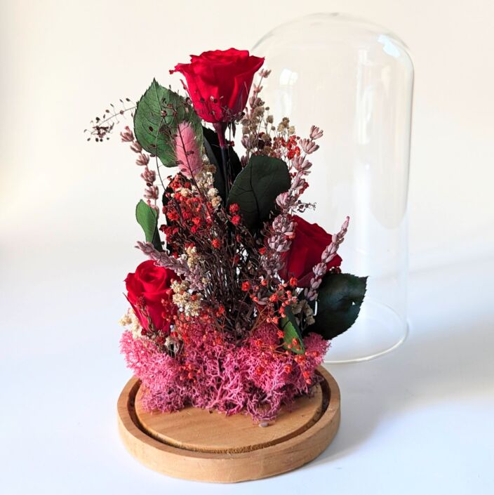 Cloche en verre avec fleurs éternelles pour décoration d’intérieur, Bella 2