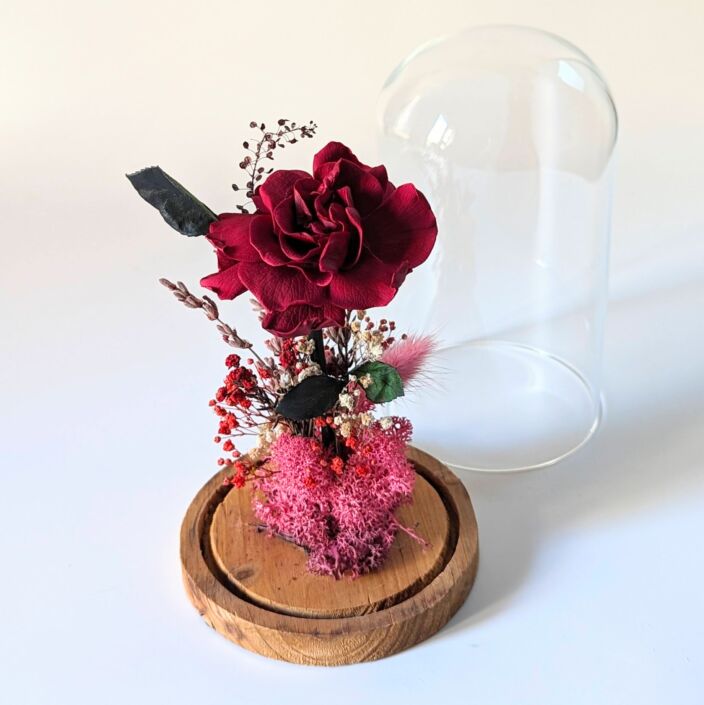 Cloche en verre avec fleurs éternelles pour décoration d’intérieur, Bella 3