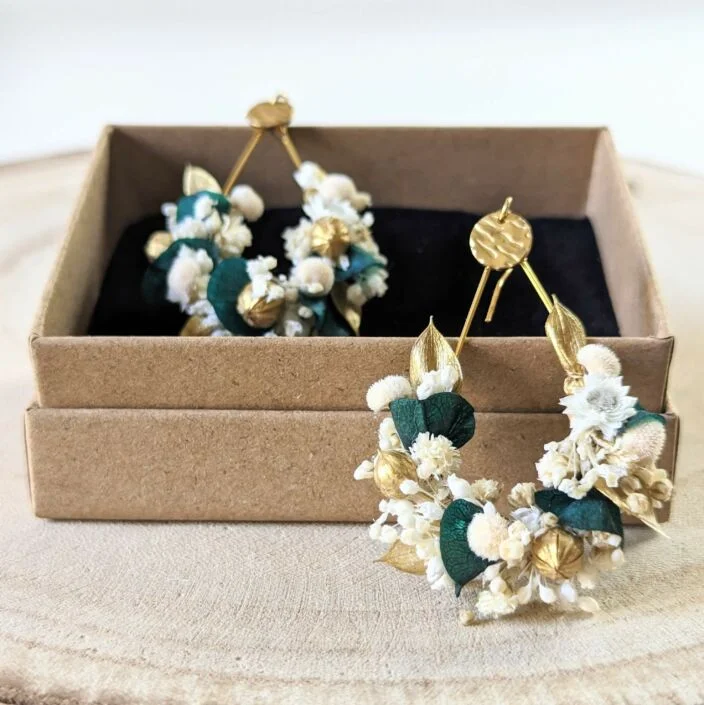 Boucles d'oreilles goutte en fleurs stabilisées, Aurore