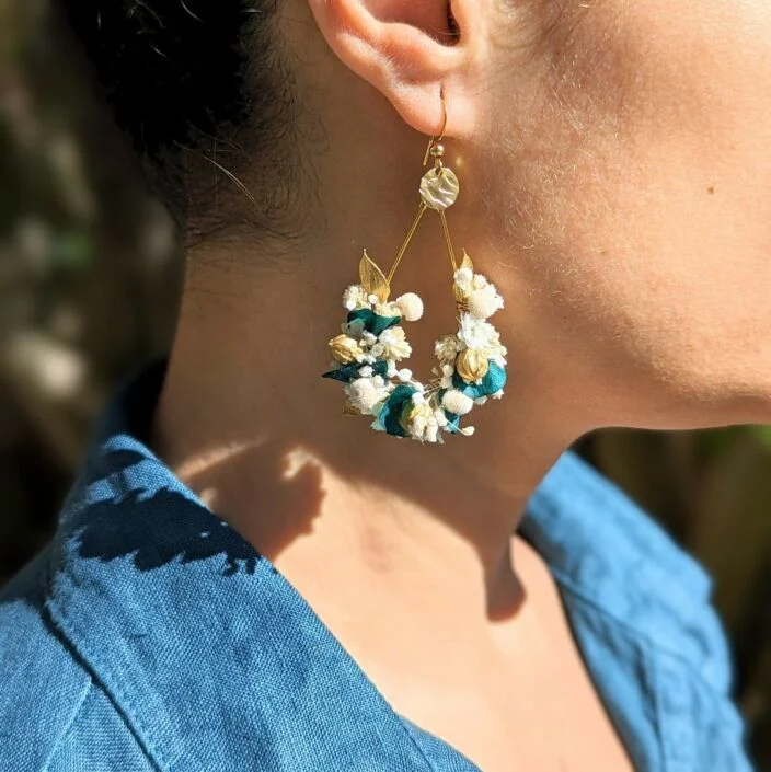 Boucles d'oreilles goutte en fleurs stabilisées, Aurore – Image 2