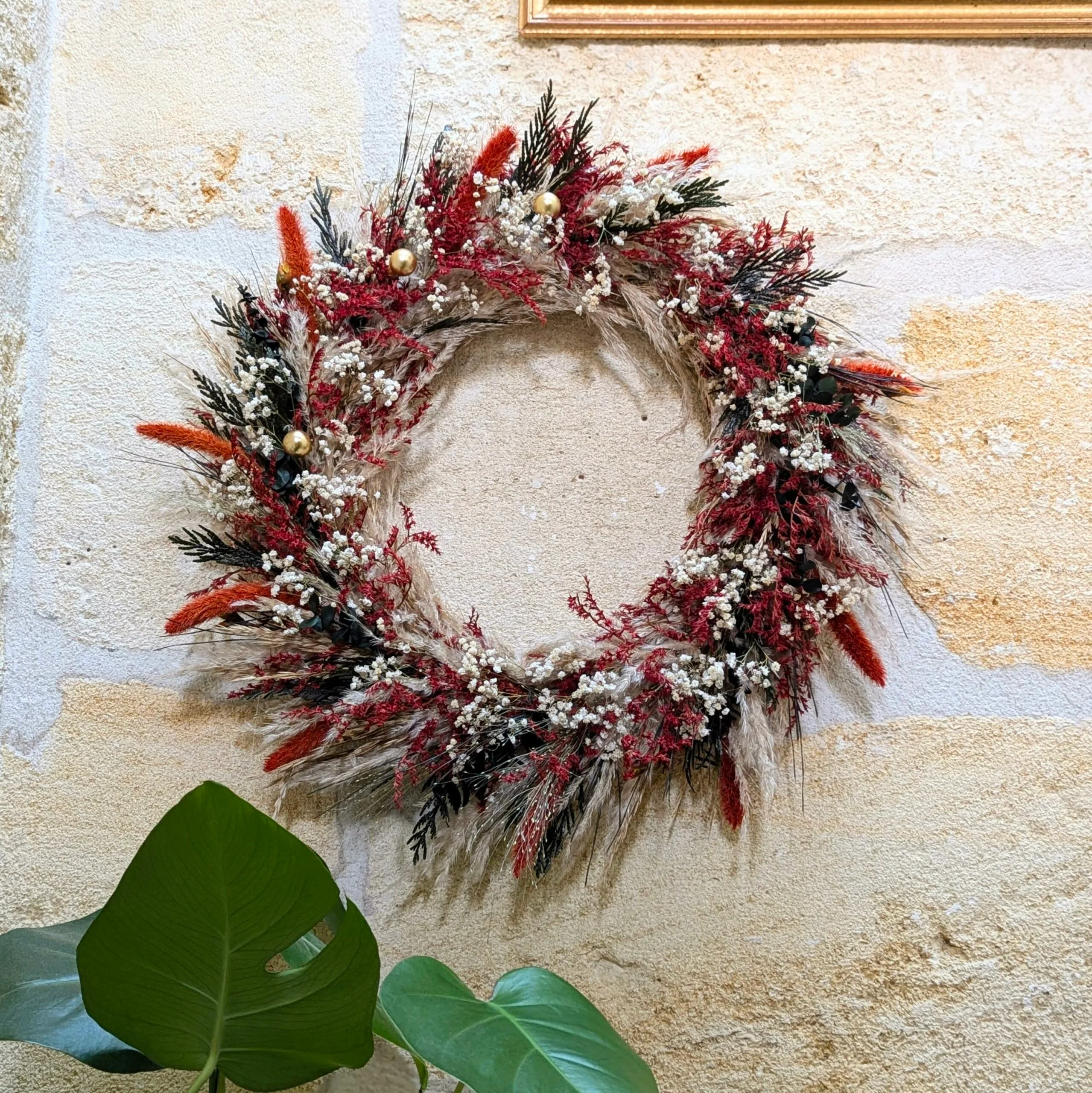 Couronne murale en fleurs naturelles séchées et stabilisées, Félicie – Image 2