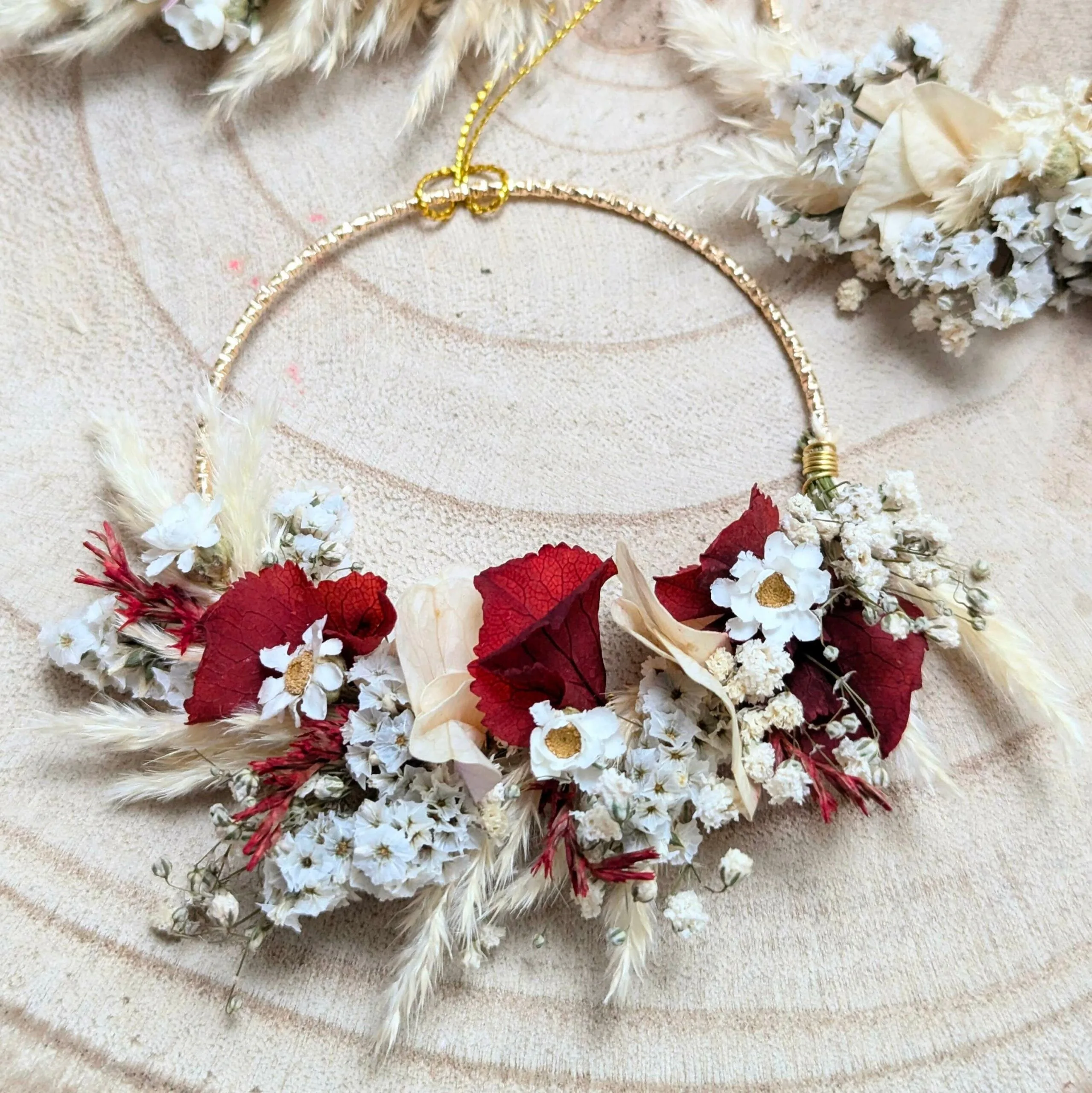 Mini couronne en fleurs séchées naturelles pour décoration bohème, Charms – Image 2