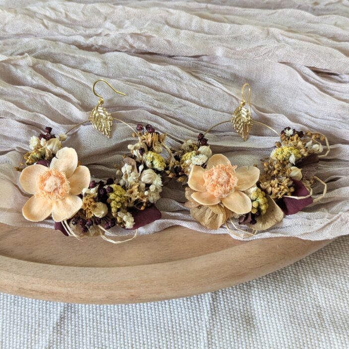 Boucles d’oreilles fleurs stabilisées pêche & terracotta, Ingrid – Image 2