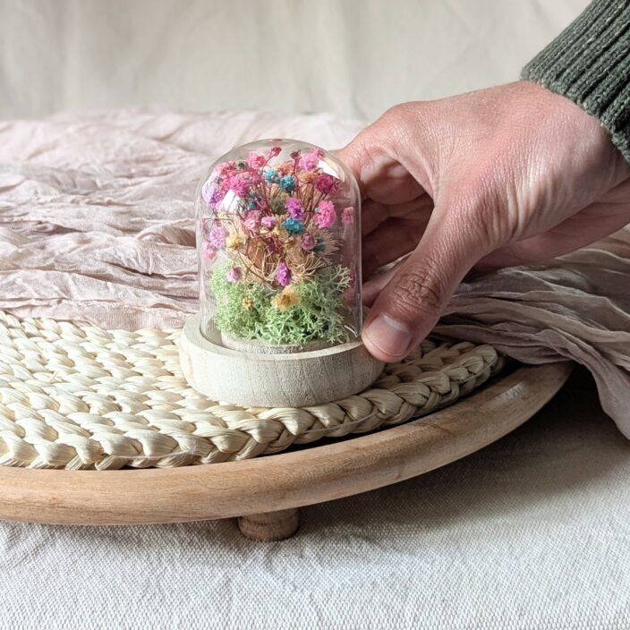 Mini cloche en verre avec gypsophile et lichen stabilisés, Pepeta – Image 2