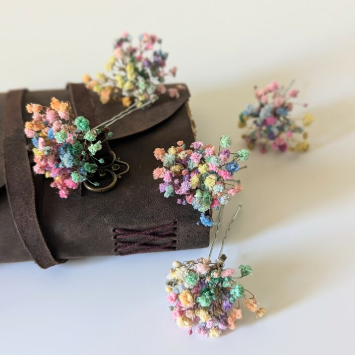 Épingle à cheveux ornée de gypsophile stabilisée multicolore, Felicia – Image 4