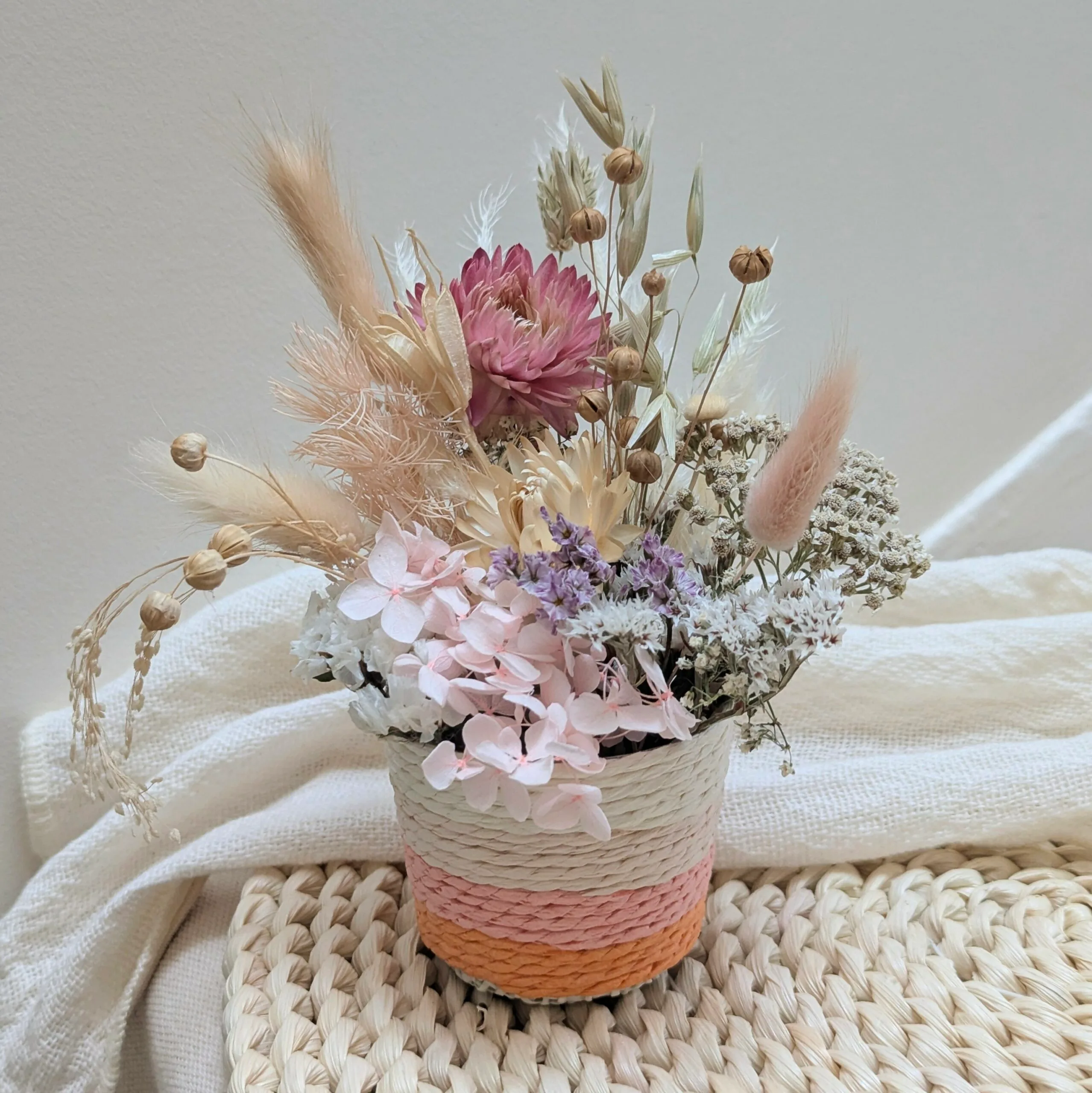 Mini panier de fleurs séchées, décoration bohème et naturelle, Léonie