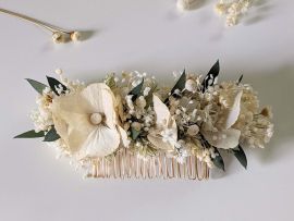 Peigne à cheveux fleuri pour coiffure de mariage en fleurs séchées & fleurs stabilisées Inès par Flora Paris